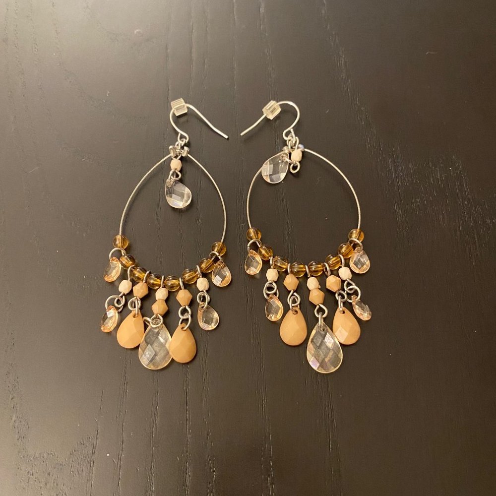 Silver Drop Earrings with Pink Designs